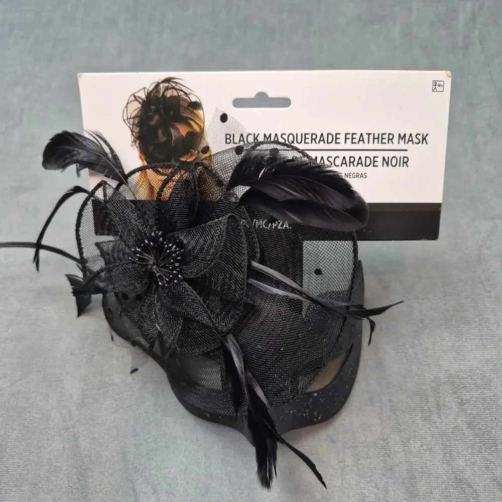 Black Masquerade Mask, Glitter, Feathers, Rhinestones Mardi Gras , Halloween